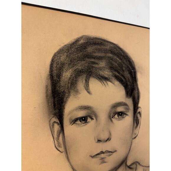 Vintage Pencil Drawing of Boy - Wall Art Portrait 1990s OOAK - Picture 4 of 11